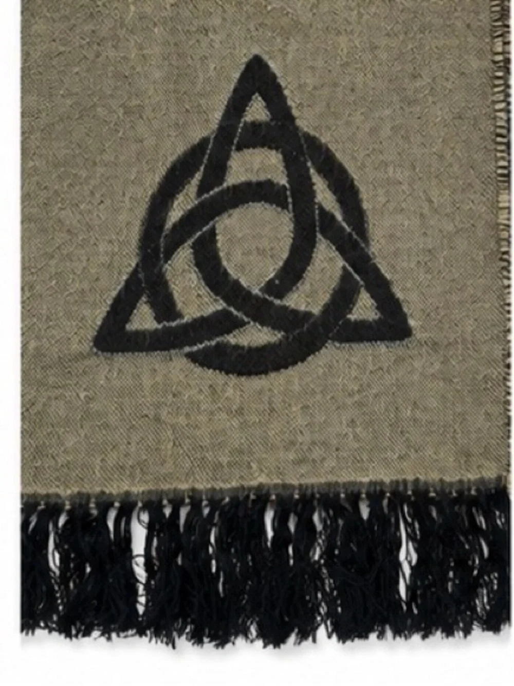 Irish Celtic Trinity Knot Triquetra Scarf Olive Black Fringe Ireland